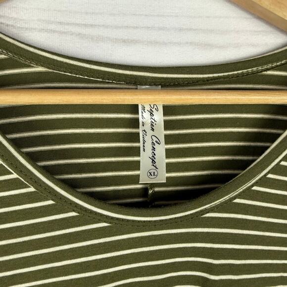 Per Seption Concept Women's Green White Striped Quarter Sleeve Tie Knot Top XL - Picture 3 of 7